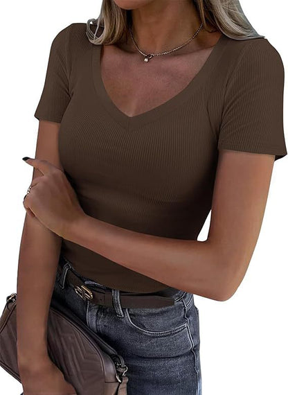 Ribbed V Neck Tee