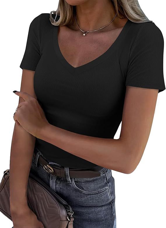 Ribbed V Neck Tee